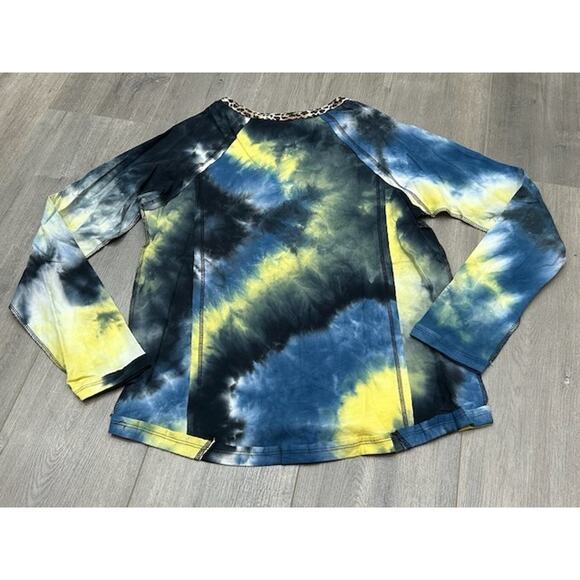 NWT Umgee Womens Tie Dye Tunic Top Cheetah Trim Long Sleeve Boho Hippie Size M - Picture 2 of 6